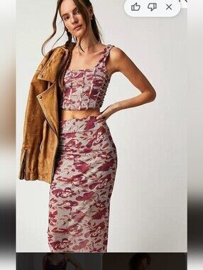 Free People‎ Mesh Dusty Rose & Mauve Floral Madi Skirt Set.